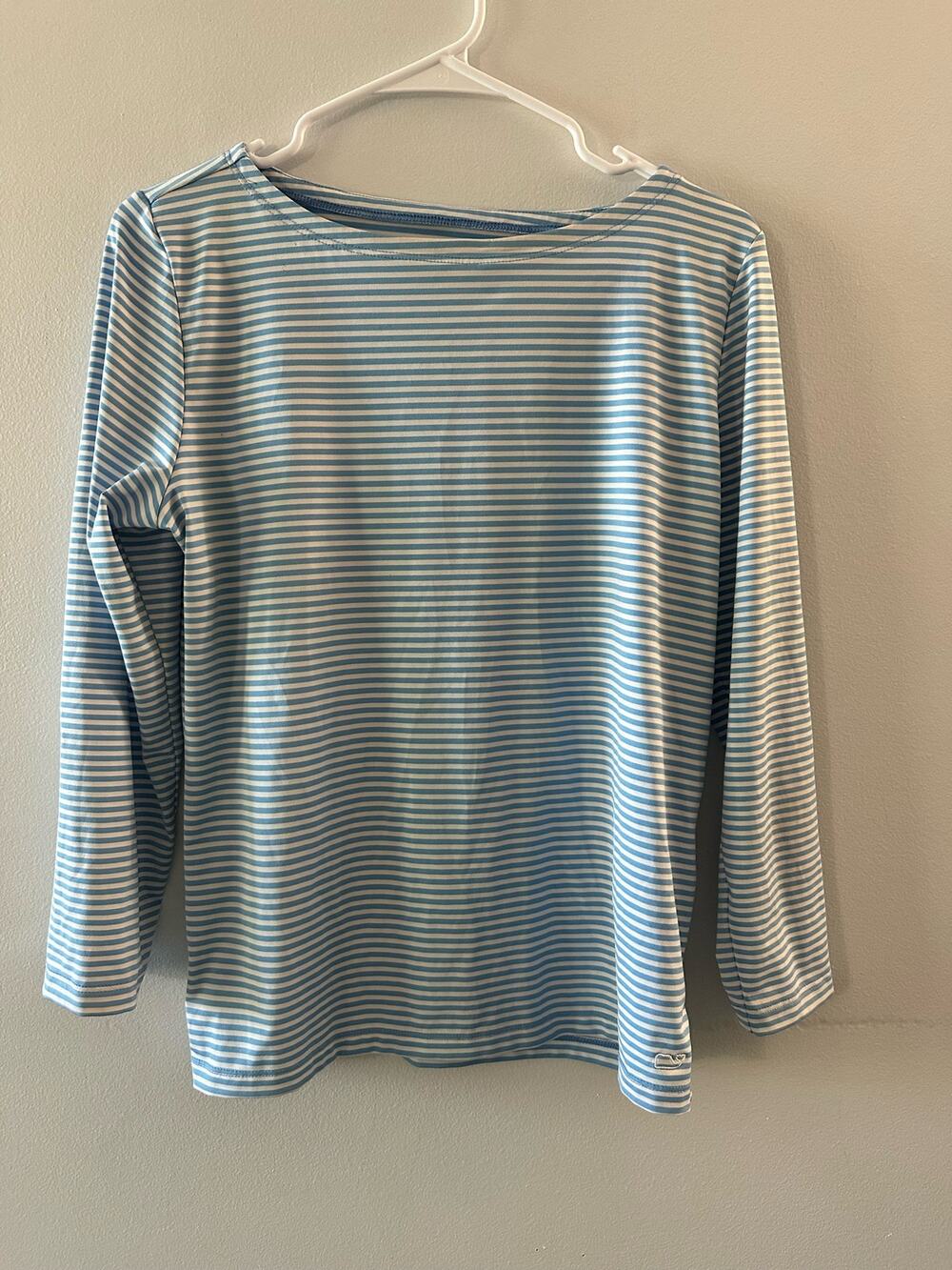 Vineyard Vines Top Women's Small Blue White Sankaty Striped Boatneck Nautical